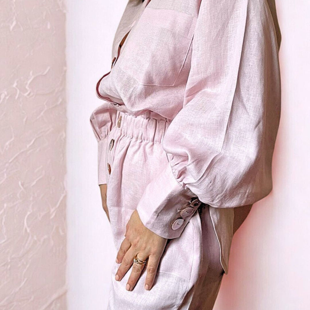 Pantalon en lin vieux rose – Coupe ample