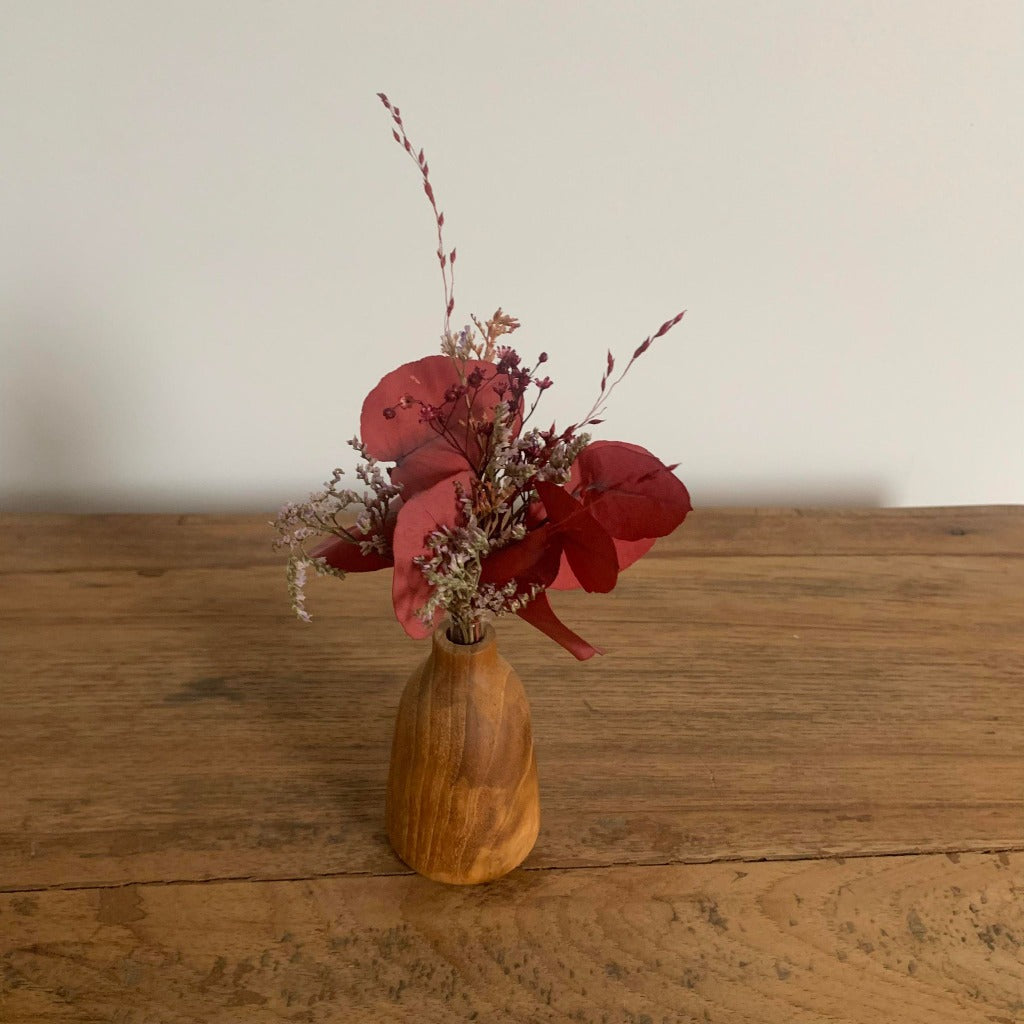 Petit Vase en Bois harmonie et fleurs séchées