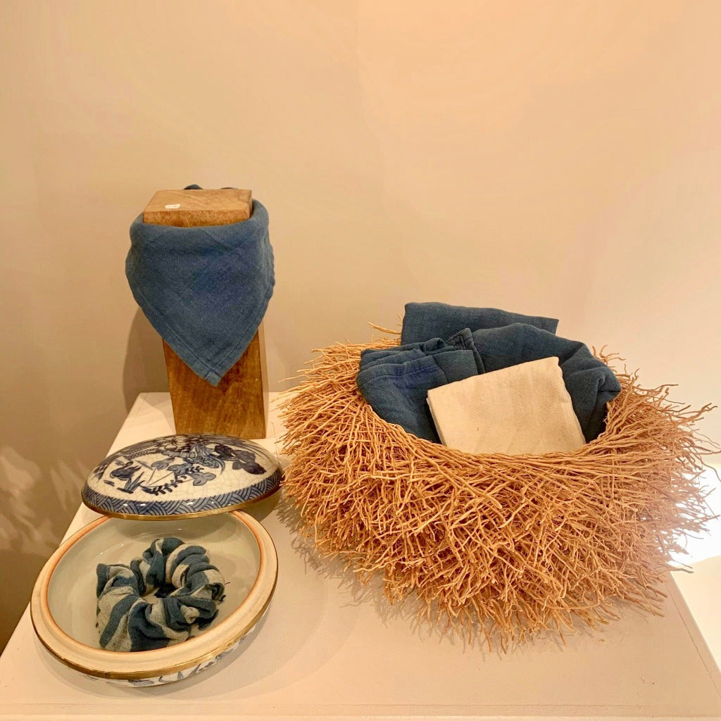 Petits Bandanas en Coton Indigo Naturel