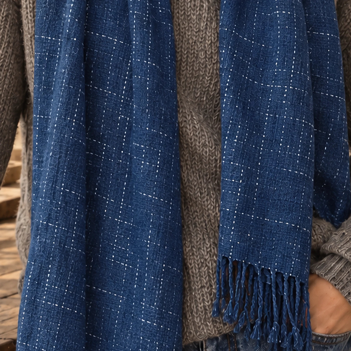 Écharpe Indigo Naturel Tissée Main – 200 x 40 cm