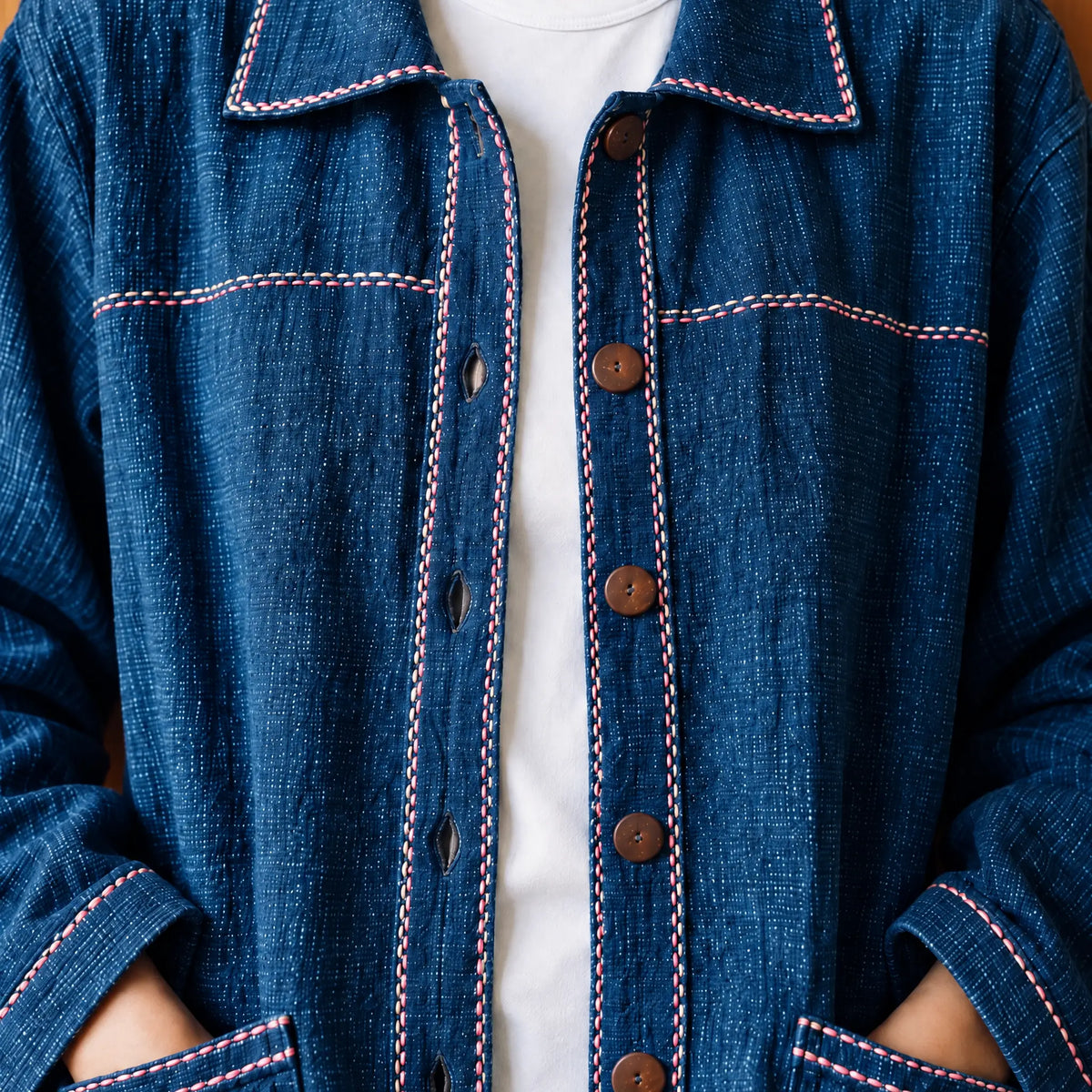 Veste Indigo Naturel Brodée – Unisexe