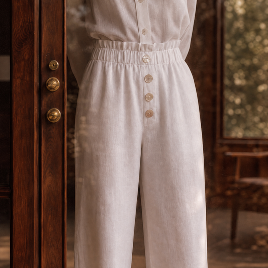 Pantalon ample en lin blanc – vue 2