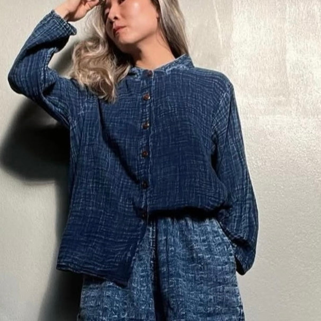 Stella - Top Gaze de Coton Indigo