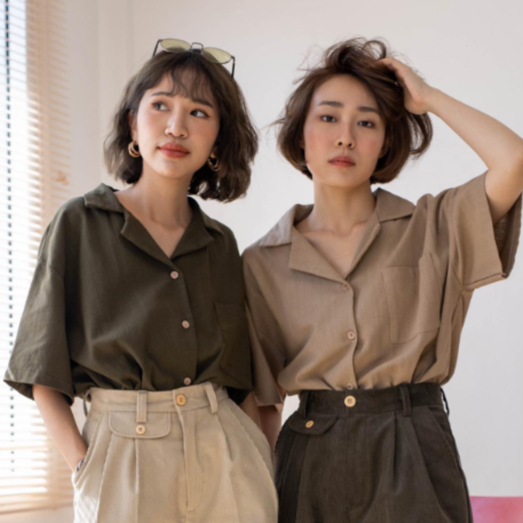 Chemise Manches Courtes en Coton - Look Rétro avec Teinture Naturelle