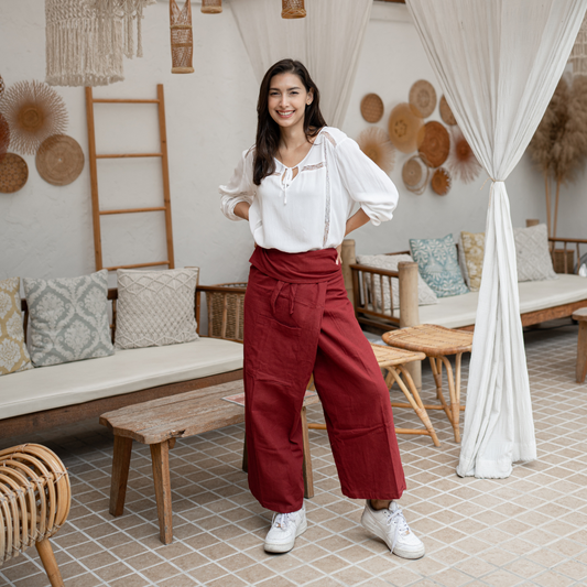 Pantalon de pêcheur thaï unisexe rubis – vue 2