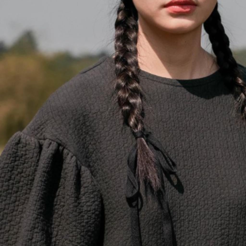 Robe en coton manches bouffantes noire