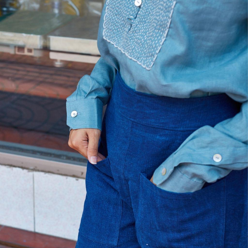 Chemise Artisanale en Lin Bleue
