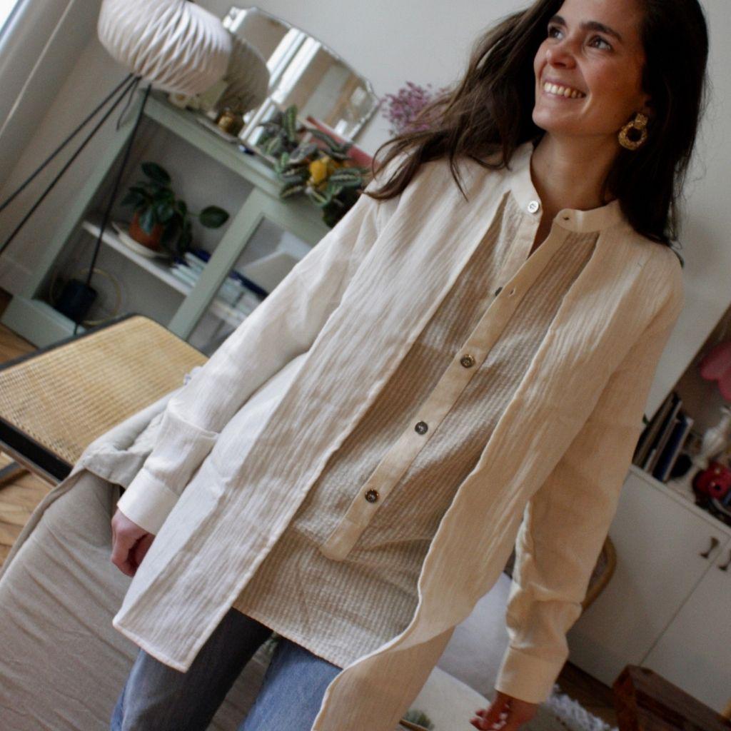 Chemise Col Mao crème-Dame Pach Bangkok