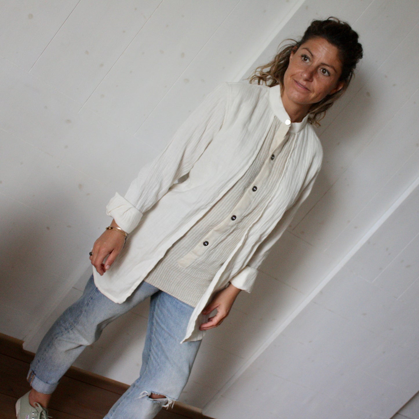Chemise Col Mao crème