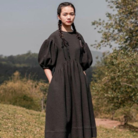 Robe en coton manches bouffantes noire
