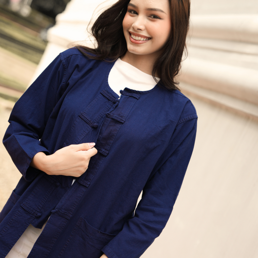 Coton teint à l'indigo végétal fait main Dame Pach Bangkok teinture naturelle