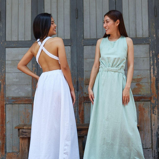 Look été robe dos nu coton naturel teinture végétale Dame Pach Bangkok