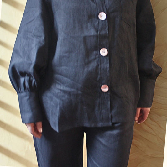 Pantalon en lin bleu marine – Coupe ample