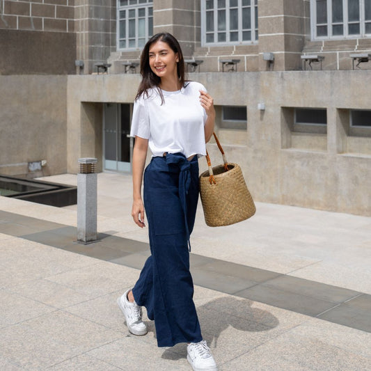Pantalon femme Tida en coton indigo – vue 2