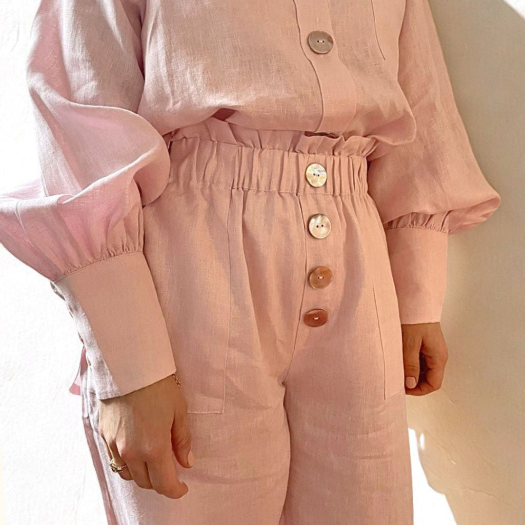 Pantalon en lin vieux rose – Coupe ample
