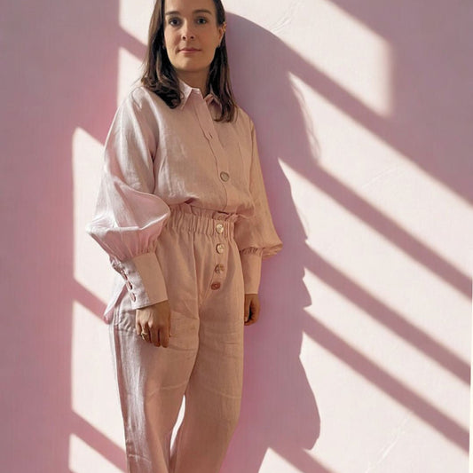 Pantalon en lin vieux rose – Coupe ample