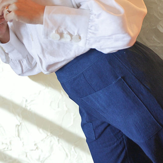 Pantalon femme en indigo véritable – Coupe large