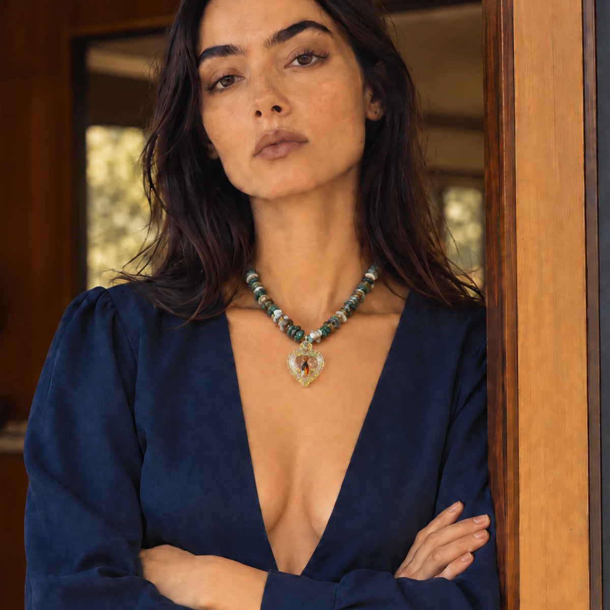 Collier Amulette Cœur en Jade – Mix de Pierres Naturelles