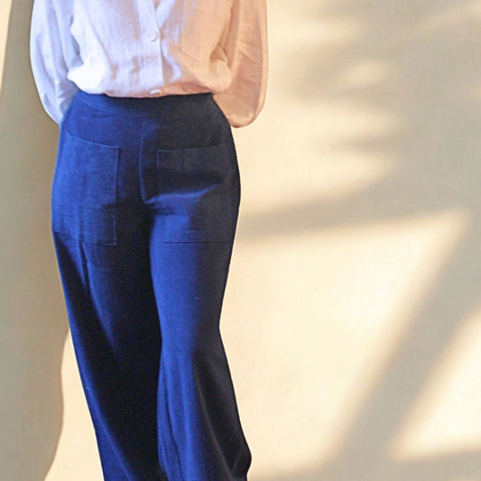 Pantalon large Palmeraie bleues en coton indigo – vue 2