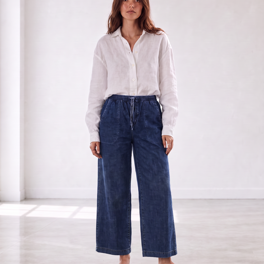 Pantalon en coton indigo naturel style denim décontracté, taille unique – vue 2