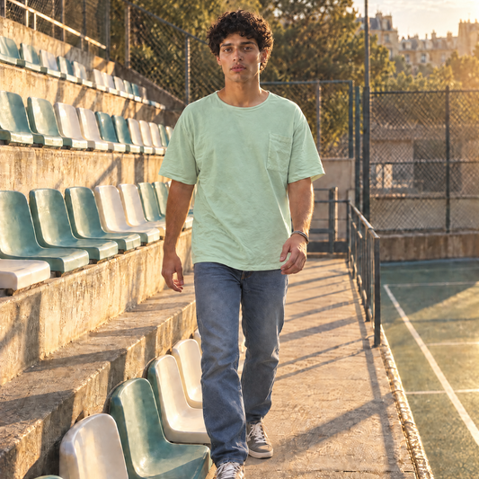 T-shirt homme en coton naturel coupe oversize inspirée des tuniques d'Asie – vue 2
