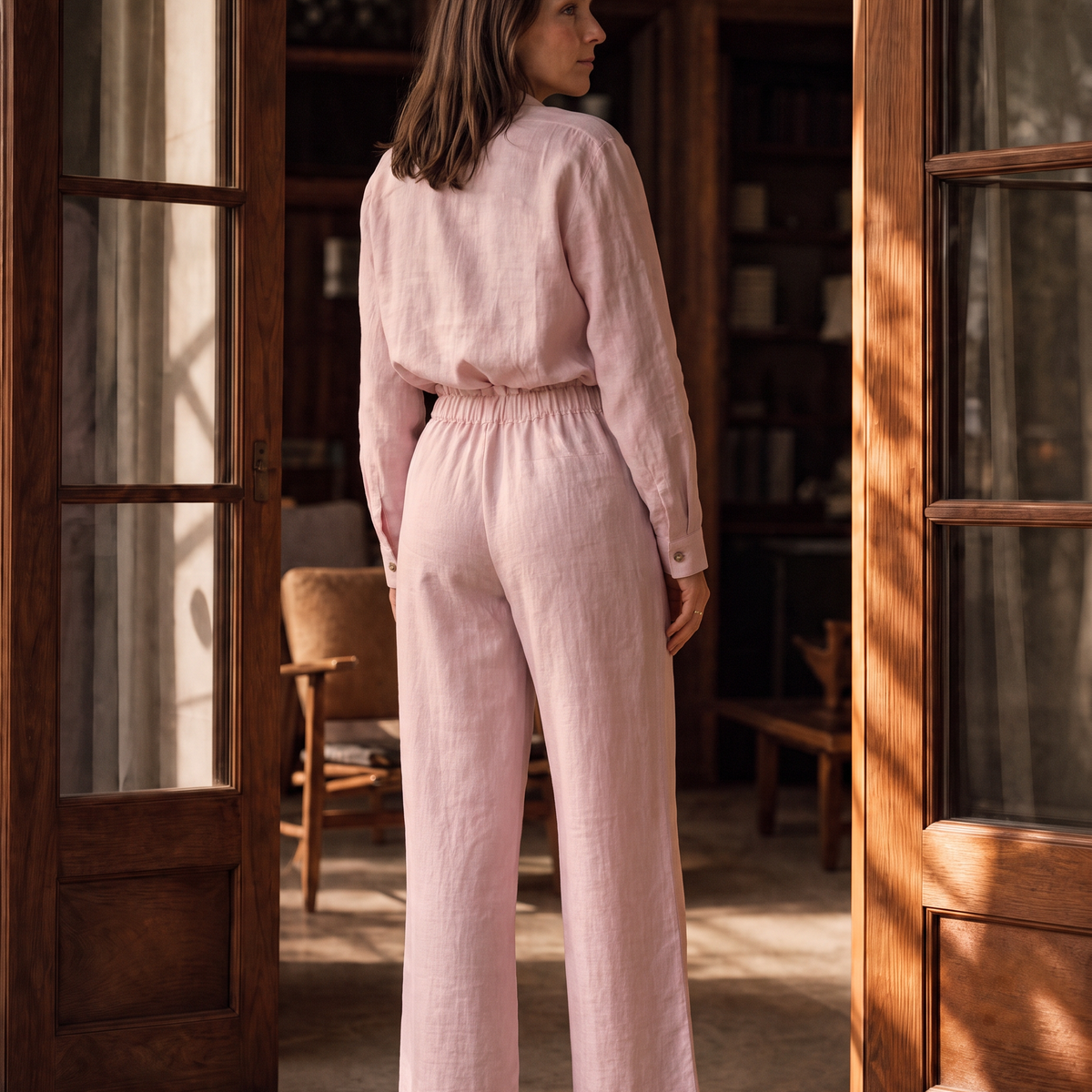 Pantalon en lin vieux rose – Coupe ample
