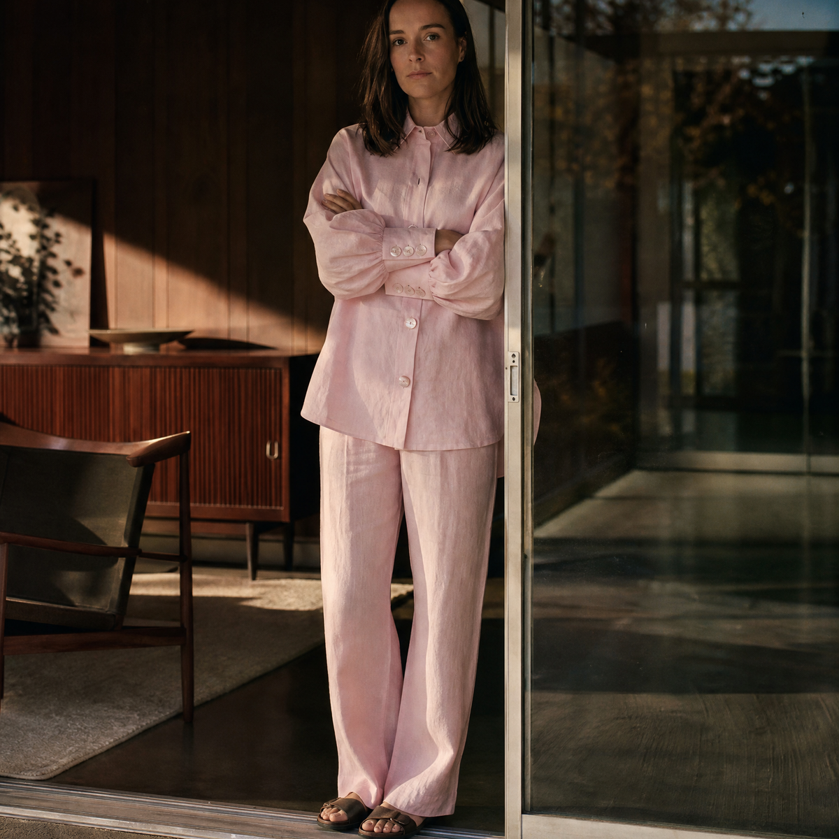 Pantalon en lin vieux rose – Coupe ample