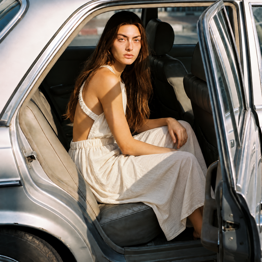 Robe -mi Longue Dos Nu en Coton Naturel