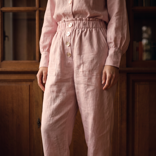 Pantalon en lin vieux rose – Coupe ample