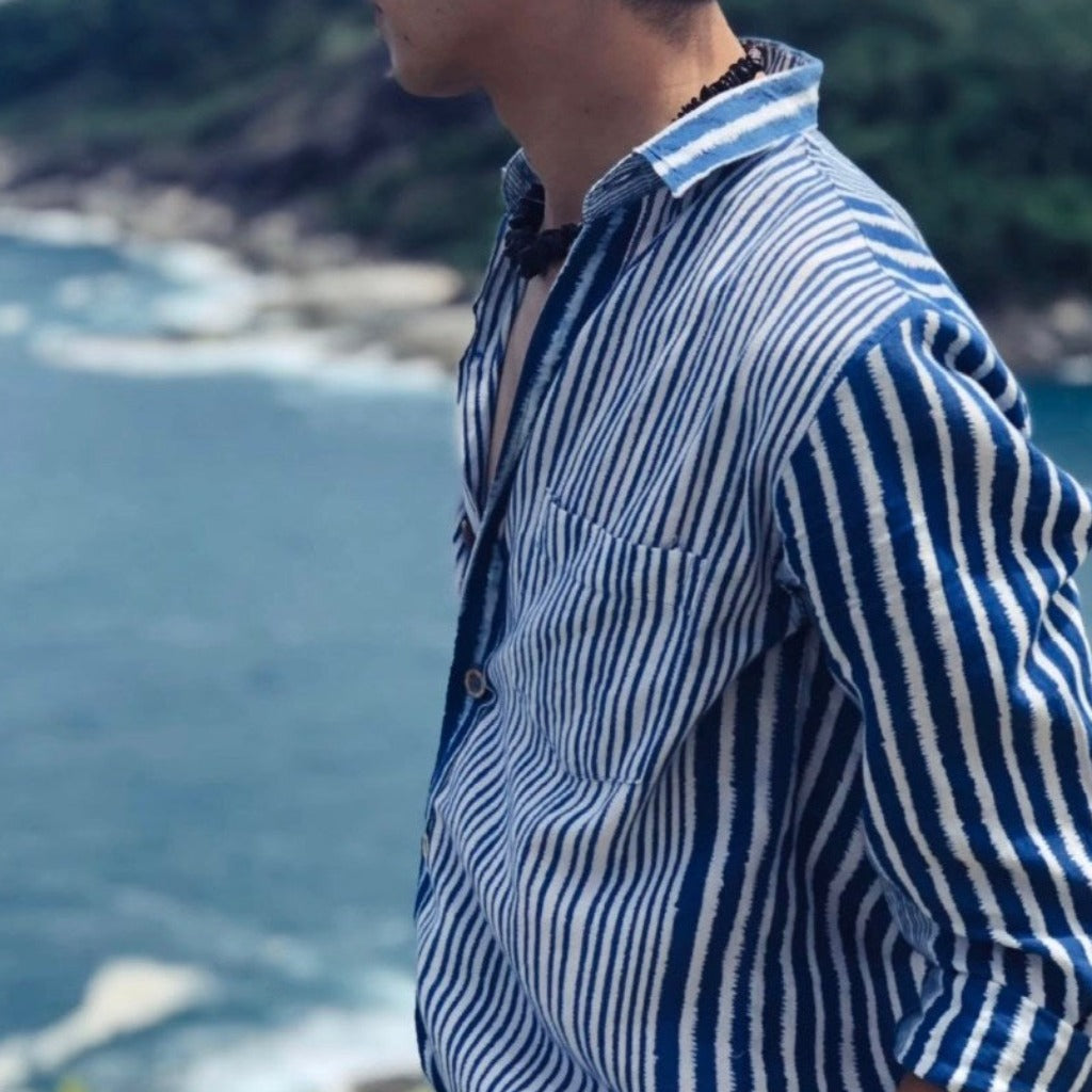 Chemise Homme Coton Indigo Rayée
