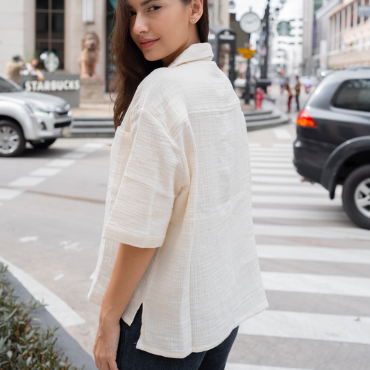 Chemise femme à manches courtes en gaze de coton – vue 2