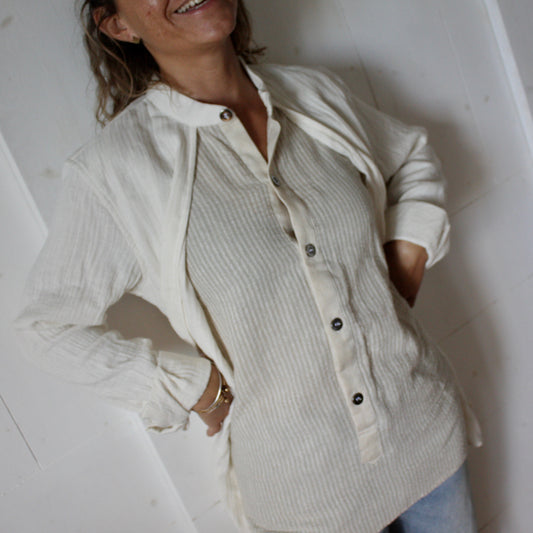 Chemise col mao crème unisexe en coton bio – vue 2