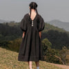 Robe en coton manches bouffantes noire-Dame Pach Bangkok